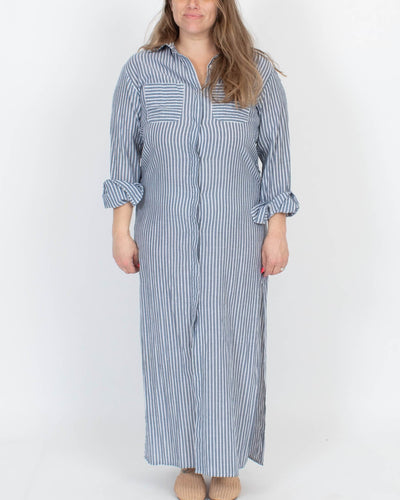 STILL WATER Clothing Large "Darian" Striped Long Shirt Dress