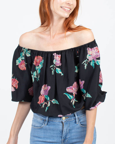 Stone Cold Fox Clothing XS Silk Floral Off the Shoulder Silk Blouse