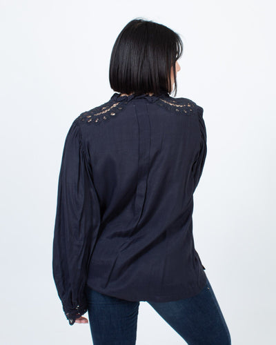 Swildens Clothing Large | US 10 I FR 42 Navy Lace Blouse