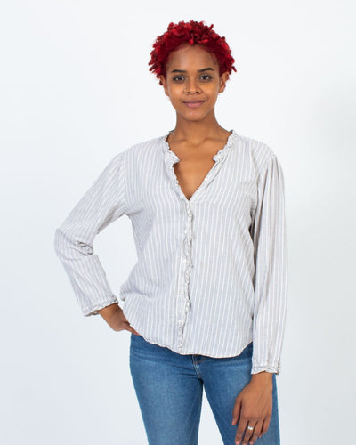 XíRENA Clothing Medium Striped Button Down Collarless Blouse