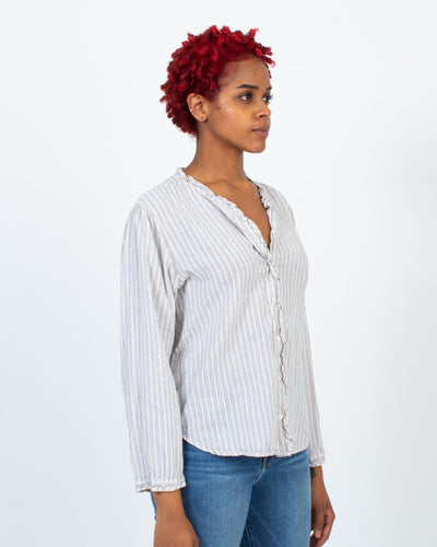 XíRENA Clothing Medium Striped Button Down Collarless Blouse