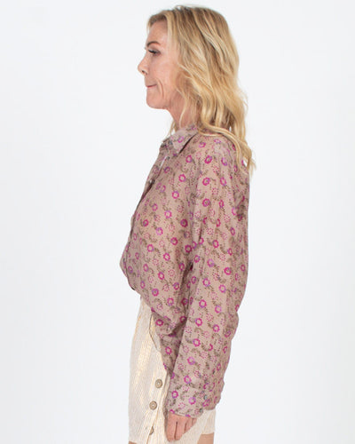 XíRENA Clothing Small Silk Blend Printed Button Down