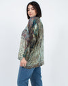 YAVÏ Clothing Large Long Sleeve Printed Silk Button Down Blouse